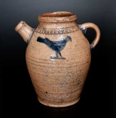 Exceedingly Rare and Important South Amboy, NJ Stoneware Teapot w/ Impressed Birds and Coggled Rim