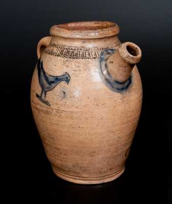 Exceedingly Rare and Important South Amboy, NJ Stoneware Teapot w/ Impressed Birds and Coggled Rim