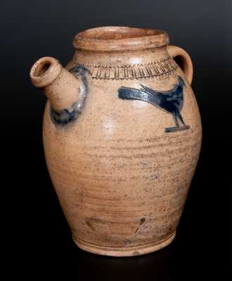 Exceedingly Rare and Important South Amboy, NJ Stoneware Teapot w/ Impressed Birds and Coggled Rim