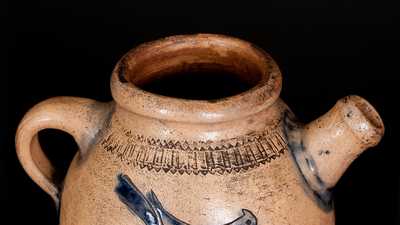 Exceedingly Rare and Important South Amboy, NJ Stoneware Teapot w/ Impressed Birds and Coggled Rim