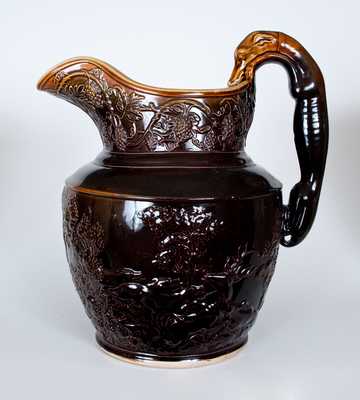 Large-Sized Stoneware Hound-Handled Pitcher, attrib. American Pottery Co., Jersey City, NJ