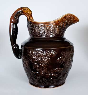 Large-Sized Stoneware Hound-Handled Pitcher, attrib. American Pottery Co., Jersey City, NJ