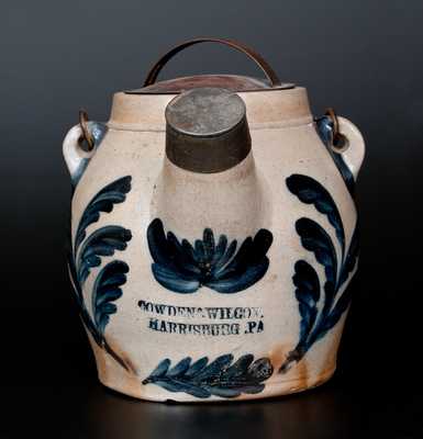 COWDEN & WILCOX / HARRISBURG, PA Stoneware Batter Pail w/ Elaborate Leaf and Floral Decoration