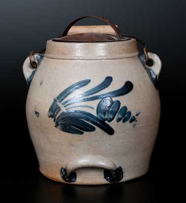 COWDEN & WILCOX / HARRISBURG, PA Stoneware Batter Pail w/ Elaborate Leaf and Floral Decoration