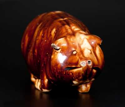 Very Rare Rockingham-Glazed Anna Pottery Pig Bottle with Incised Railroad Map, Inscribed