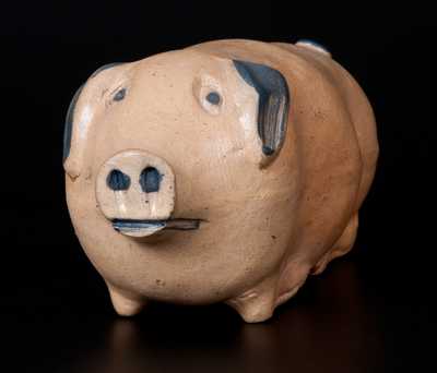 Cobalt-Decorated Stoneware Pig Bottle, Midwestern origin, fourth quarter 19th century