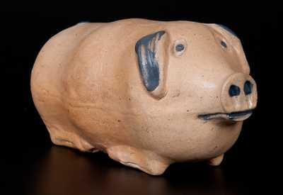 Cobalt-Decorated Stoneware Pig Bottle, Midwestern origin, fourth quarter 19th century