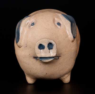 Cobalt-Decorated Stoneware Pig Bottle, Midwestern origin, fourth quarter 19th century