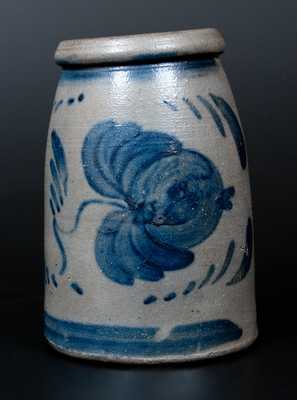 Rare and Fine Western PA Stoneware Canning Jar w/ Large Cobalt Floral Decoration