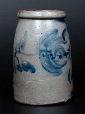 Rare and Fine Western PA Stoneware Canning Jar w/ Large Cobalt Floral Decoration