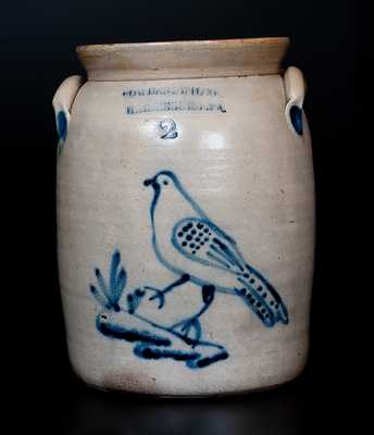 COWDEN & WILCOX / HARRISBURG. PA Stoneware Jug w/ Cobalt Walking Bird Decoration