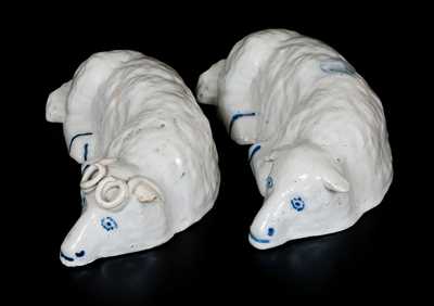 Rare Pair of Stoneware Sheep Doorstops, attrib. Pfaltzgraff Pottery Co., York, PA