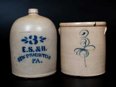 Lot of Two: Midwestern "Bee Sting" Crock and E. S. & B. / NEW BRIGHTON, PA Jug