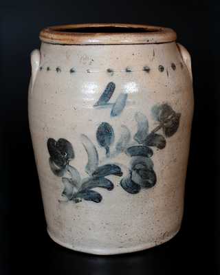 4 Gal. Stoneware Jar with Cobalt Floral Decoration, probably Beaver, PA