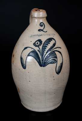 F. STETZENMEYER / ROCHESTER, N.Y. Stoneware Jug w/ Slip-Trailed Floral Decoration