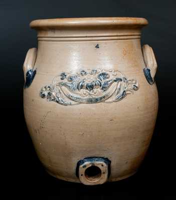 Very Rare Stoneware Water Cooler w/ Applied Eagle and Floral Relief Design, att. Thompson & Co., Gardiner, Maine