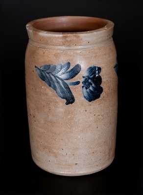 One-Gallon Baltimore Stoneware Jar w/ Cobalt Floral Decoration