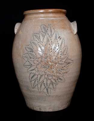 Extremely Rare Anna Pottery Stoneware Presentation Jar w/ Incised Girl's Face and Floral Design, 1873