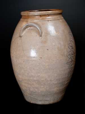 Extremely Rare Anna Pottery Stoneware Presentation Jar w/ Incised Girl s Face and Floral Design, 1873