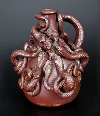 Extremely Rare and Important Anna Pottery Centennial Snake Temperance Jug