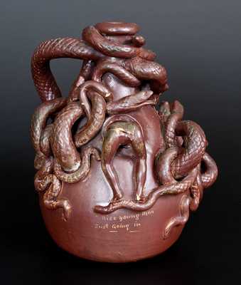 Extremely Rare and Important Anna Pottery Centennial Snake Temperance Jug