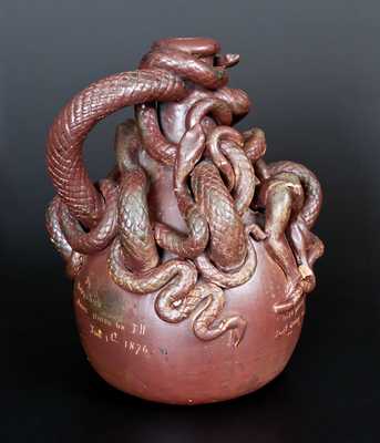 Extremely Rare and Important Anna Pottery Centennial Snake Temperance Jug