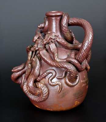 Extremely Rare and Important Anna Pottery Centennial Snake Temperance Jug