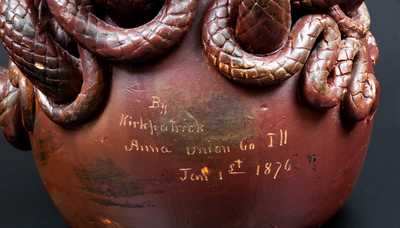 Extremely Rare and Important Anna Pottery Centennial Snake Temperance Jug