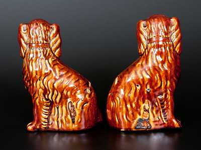 Extremely Rare W. H. FARRAR, Geddes, NY Rockingham Seated Spaniels