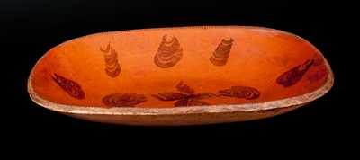 Extremely Rare J. McCULLY / TRENTON, NJ Redware Platter w/ Manganese Oyster Shell and Central Star Designs