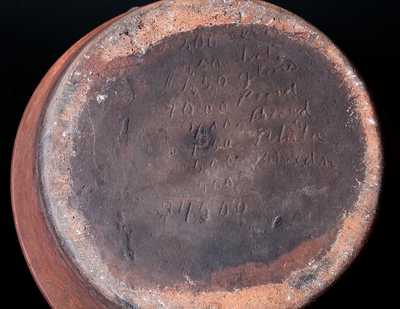 Very Rare W.J. Smith, Jr., Bridgeton, NJ Redware Milkpan w/ Incised List and Pinprick Signature