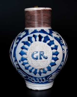 Fine Large-Sized "GR" Stoneware Jug, Westerwald, Germany, 18th century