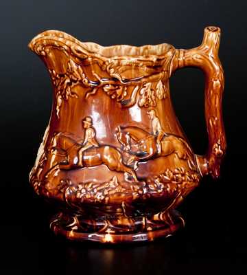 Rare Rockingham-Glazed Double-Frog Presentation Pitcher, attrib. Swan Hill Pottery, South Amboy, NJ