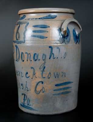 Outstanding and Extremely Rare A. P. Donaghho / Fredericktown, PA 6 Gal. Stoneware Crock w/ Bold Brushed Decoration