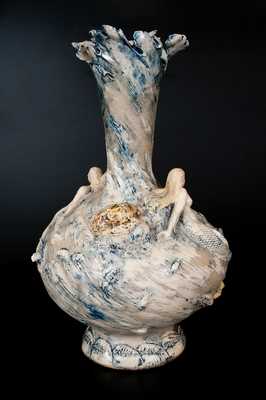 Monumental Stoneware Vase w/ Mermaids and Applied Rocks, America, c1890