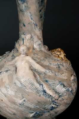 Monumental Stoneware Vase w/ Mermaids and Applied Rocks, America, c1890