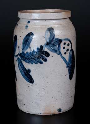 1/2 Gal. Baltimore Stoneware Jar w/ Unusual Cobalt Floral Decoration