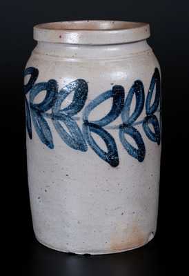 1/2 Gal. Baltimore Stoneware Jar w/ Unusual Cobalt Floral Decoration