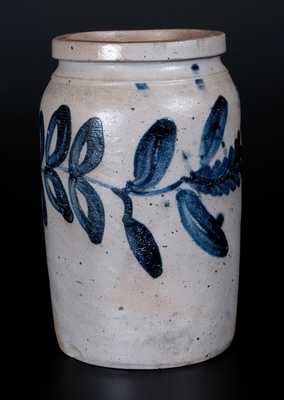 1/2 Gal. Baltimore Stoneware Jar w/ Unusual Cobalt Floral Decoration