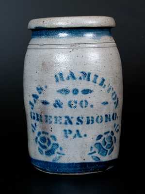 JAS. HAMILTON & CO. / GREENSBORO, PA Stoneware Jar w/ Stenciled Rose Decoration