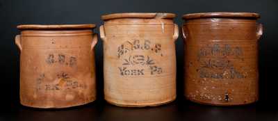 Lot of Three: Pfaltzgraff Pottery Stoneware Crocks Stenciled H. & G. B. P. / YORK, PA