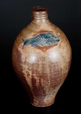 Excellent Boston Stoneware Jug w/ Impressed Fish Decoration, early 19th century