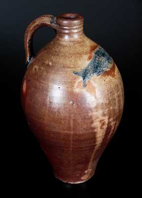 Excellent Boston Stoneware Jug w/ Impressed Fish Decoration, early 19th century