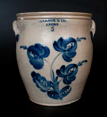N. CLARK & CO. / LYONS Stoneware Jar w/ Profuse Floral Decoration