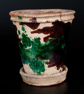 Multi-Glazed Redware Flowerpot, Strasburg, VA, circa 1890