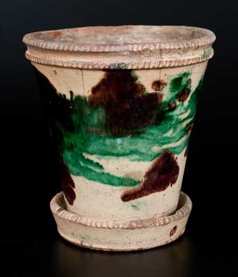 Multi-Glazed Redware Flowerpot, Strasburg, VA, circa 1890