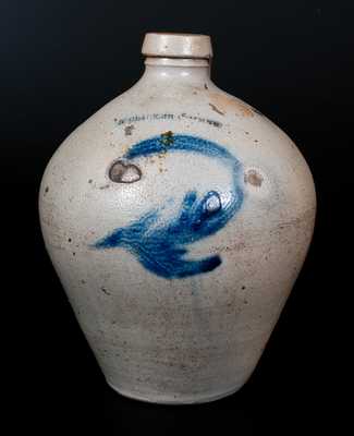 N CLARK. JR / ATHENS Ovoid Stoneware Jug with Cobalt Decoration