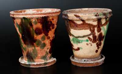 Lot of Two: Multi-Glazed Redware Flowerpots, Strasburg, VA, circa 1890