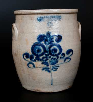 J. & E. NORTON / BENNINGTON, VT Stoneware Jar w/ Cobalt Floral Decoration