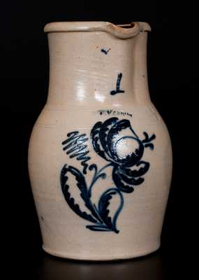 LYONS, NY Stoneware Pitcher with Elaborate Slip-Trailed Floral Decoration